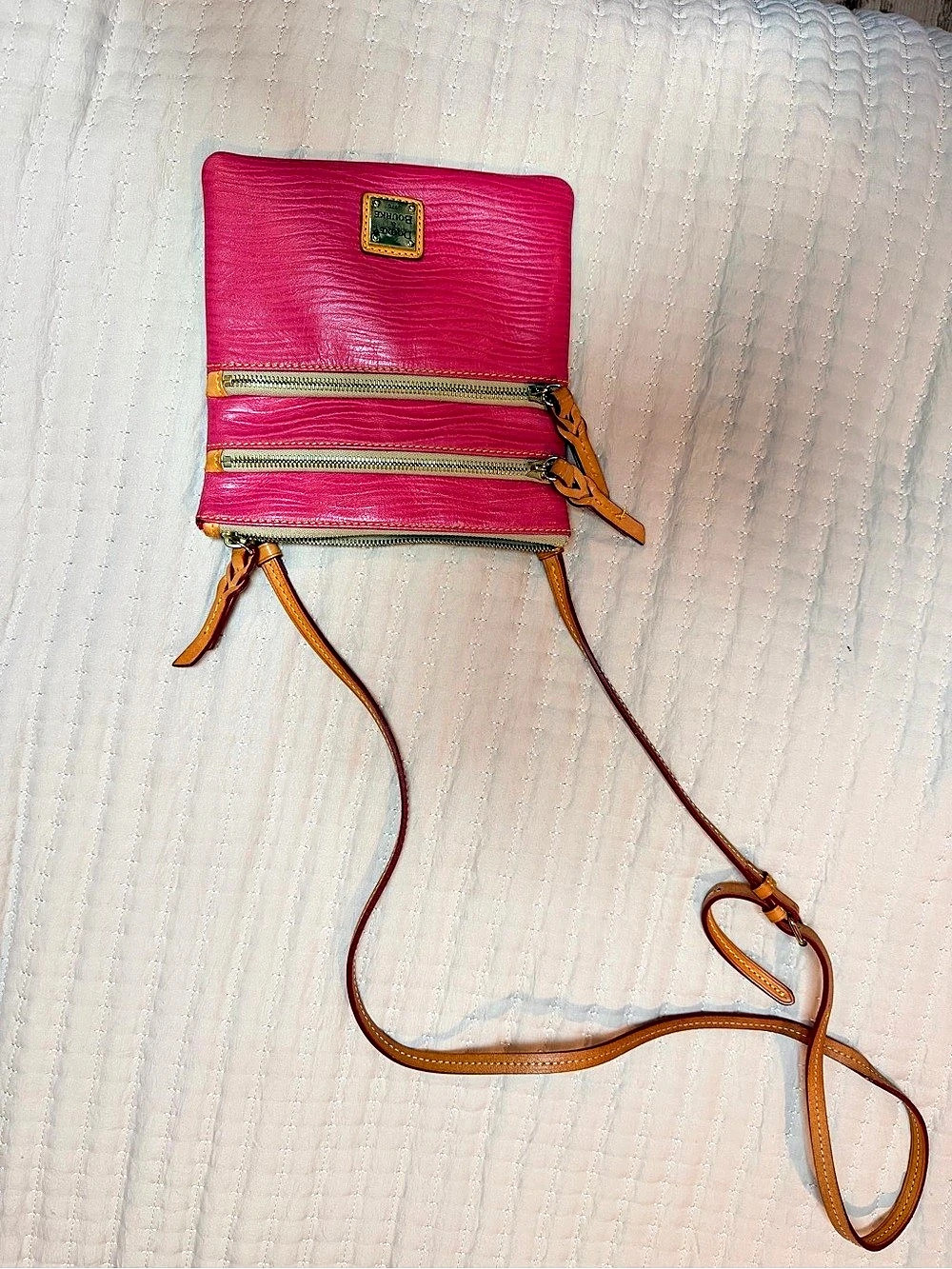 Dooney & Bourke North South Triple Zip Crossbody Pink & Brown